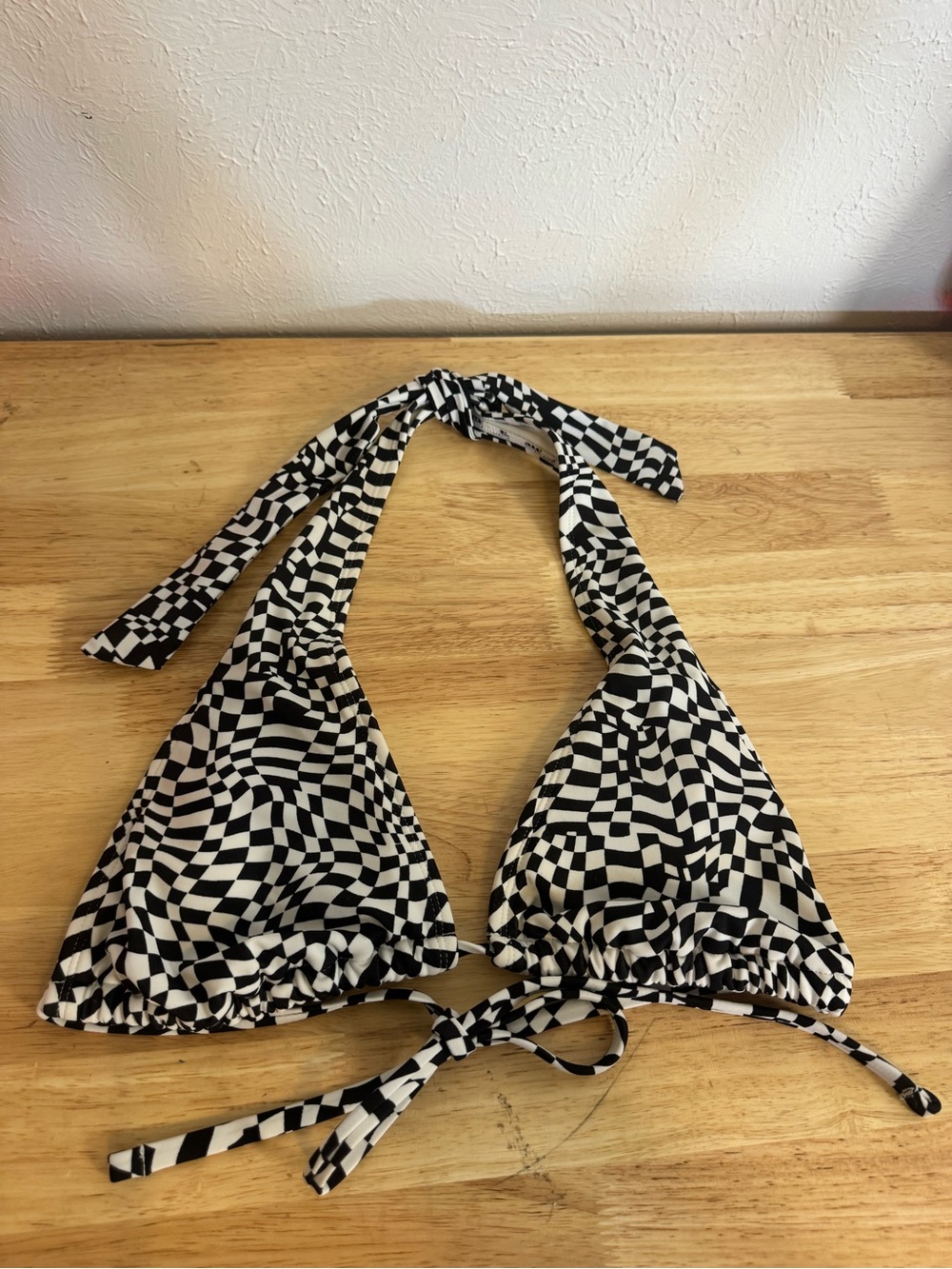 Wild Fable Black & White Funky Check Triangle Tie String Bikini Top - Picture 2 of 8